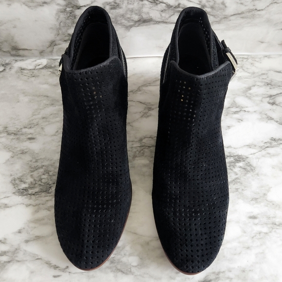 Sam Edelman Black Suede Leather Perforated Ankle Boots With Silver Buckle, Sz 7 - Picture 12 of 14